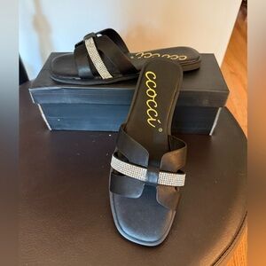 CCOCCI new nib Black Sandals with Sparkling Rhinestone Accent 6.5 7 7.5 8
